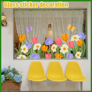 Ins Fresh Flower Stickers Clothing Store Milk Tea Restaurant Store Glass Window Stickers Decoration