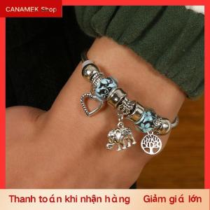 CS Cổ Elephant hình trái tim quyến rũ Vòng đeo tay cho phụ nữ có thể điều chỉnh Glass hạt vòng đeo tay Bangle DIY quà tặng đồ trang sức