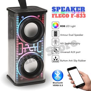 Speaker Bluetooth 10W Speaker Ganda Lampu LED RGB Transparan Kualitas Tinggi Luar Ruangan | FLECO F-833 Speaker Wireless RGB LED Super Bass BT AUX USB TF Card