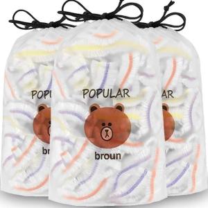 100pcs Disposable Food Covers Plastic Elastic Cute Bear Fresh-keeping Seal Caps Food Cover Shoe Cover Packaging Wraps Bags