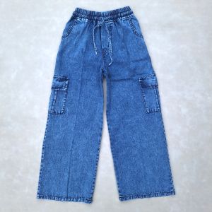 Celana Panjang Kulot Cargo Jeans Anak Perempuan Korean Style