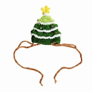 IPIE2 Handmade Christmas Cat Scarf Soft Texture Knitted Yarn Dog Holiday Bib Puppy Costume Set Adjustable Strap Pet Tree Hat Holiday Party