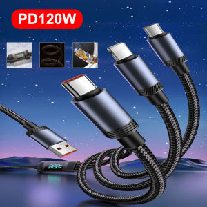 Universal 3 in 1 120W Digital Watt Display High Speed Charging Cable Fast Data Transfer Phone Type C Micro USB Lightning