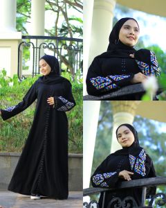 Abaya Gamis Hitam Bordir Pelangi Jetblack Saudi Busui