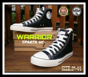 Sepatu Warior Sekolah Kuliah Pria Wanita Tren Kekinian Warrior Sparta HighCut Hc Tinggi Hitam Putih Size 37 sd 44 - Black White