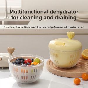UNMEGONI Manual Operation Salad Spinner with Base Multi-Functional Vegetable Dehydrator  3-in-1 Fruit Cleaner Bowl Kitchen Use