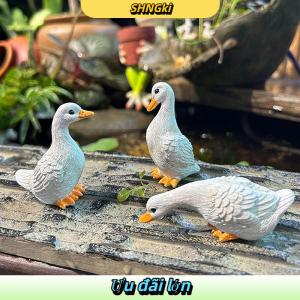 SHNGki 3 cái dễ thương màu trắng vịt thủy canh hoa sen Nồi Retro nhựa Tượng điêu khắc ngoài trời cho nhà văn phòng bàn vườn bàn trang trí nội thất trang trí