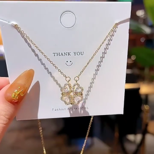 4 Leaf Clover Heart Necalace Pendant High-end Chain Necklace for Women & Girls Valentine Gift Birthday Christmas Decor