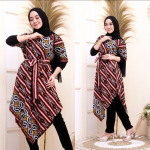 EXCLUSIVE DRESS TUNIK BATIK ETNIK MOTIF SONGKET / MODEL LANCIP ASIMETRIS