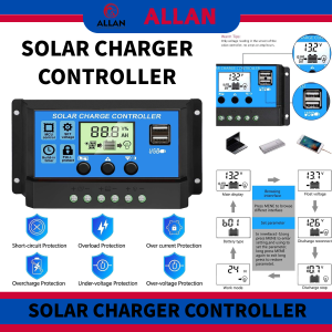 ALLAN Solar Charge Controller 10V 30A 12V/ 24V Solar Panel Regulator With Adjustable LCD Display Dual USB Port Timer Setting PWM Auto Parameter