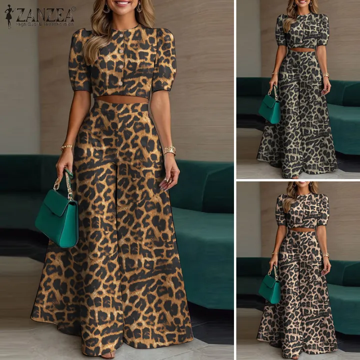 Celmia%20ZANZEA%20Women%20Two-piece%20Outfits%20Street%20Fashion%20Puff%20Sleeve%20Cropped%20Top%20Wide%20Leg%20Pants%20Leopard%20Print%20Sets%20#0714%20-%20Image%204