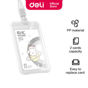Deli Name Tag Gantungan Kartu Transparan Dengan Lanyard Bisa Ditarik Motif Doodle Warna Putih/Pink/Biru 64804 64805