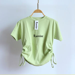 Atasan Wanita Rajut Knit Lengan Pendek / Kaos Oval Serut Samping Cewek terbaru / Kaos Knit Ramise