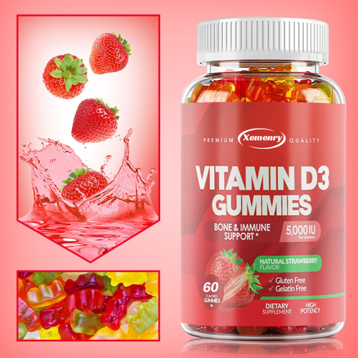 Vitamin D3 Gummies Bone and Immune Support Natural Strawberry