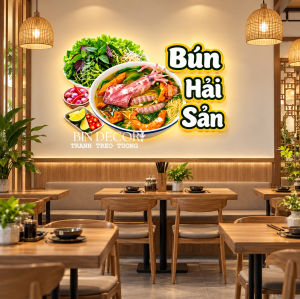 (ẢNH THẬT) Tranh treo tường đèn led bún hải sản trang trí decor quán ăn nhà hàng TDL46
