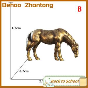 Behoo Antique Brass Solid Long Tail Horse Figurines Miniatures Feng Shui Ornaments Copper Zodiac Animal Mini Desktop Decoration Crafts