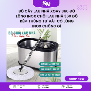 Bộ Chổi Lau Nhà Thông Minh Tự Vắt Inox 304 Xoay 360 Độ Nhanh Chóng Dễ Dàng Sử Dụng [Kèm 2 Bông Lau] Cây lau nhà tự vắt thông minh inox 304  bộ chổi lau nhà 360 độ đa năng bộ lau nhà 2 ngăn giặt vắt tiện lợi Chính Hãng Suno Top