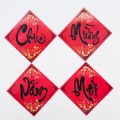Bộ 4 chữ thư pháp phủ nhũ in trên giấy đỏ Chúc Mừng Năm Mới - Vạn Sự Như Ý- An Khang Thịnh Vượng dán mẹt trang trí Tết. 