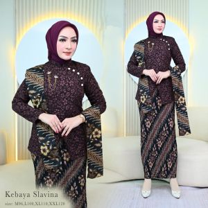 Setelan Kebaya Slavina Rok Batik Selendang Bahan Jacquard Kekinian/Setelan Kebaya Kondangan