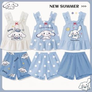 Sanrio Cinnamoroll Nơ Bộ Đồ Ngủ Kawaii Cinnamoroll Bé Gái Không Tay Quần Áo Thường Ngày Hoạt Hình Dễ Thương Cho Bé Áo Đồ Chơi Cho Trẻ Em