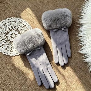 COVIEEZB Lông thú giả Găng tay da lộn Màn hình cảm ứng Ấm áp Găng tay kín ngón Thoáng khí Chống lạnh Găng tay nữ mùa đông Sử dụng hàng ngày
