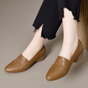 Free Shipping WomenS Low-Heeled Shoes 2026 Spring New Collection Shallow-Toe Leather Loafers Slip-On Shoes Pointed-Toe Flats