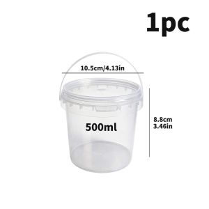500ML-1000ML Handle Empty Plastic Bucket with Lid Clear Airtight Jars Container for Bulk Food Storage