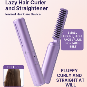 Wireless Anti-Frizz Ionic Straightener Comb   Portable USB Straightening Brush  Fast Heating  Anti-Burn Tips  Rechargeable  Silky Smooth Hair Anywhere