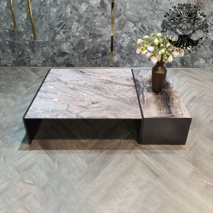 Bàn trà sofa bàn phòng khách bàn đôi cafe nhập khẩu cao cấp mặt đá cẩm thạch 1m4 chân Inox 304