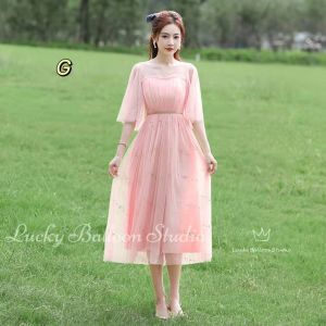 Bridesmaid Dress Blush Pink Sequined Elegant Medium Length Wedding Dress Skinny Temperament Midi Evening Dresses㏇X0407