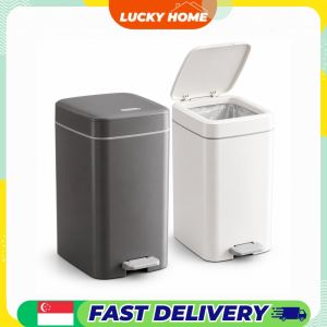 【Lucky Home】 Pedal Trash Bin Press to Open Waste Bin with Lid for Bathroom Kitchen and Bedroom 10L 15L 20L