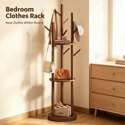 [SG Stock]‌Wooden Coat Racks Luxury Rotating Clothes Hanger Standing Floor Coat Rack