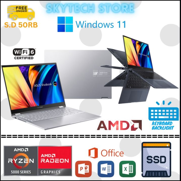 Asus Vivobook S14 Flip Tn3402qa Amd Ryzen 5 5600h Ram16gb Ssd512gb Ips Touchsreen Windows 11 Dan 