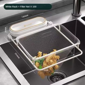 Sink Filter Rack Kitchen Foldable Sink Strainer Mesh Bag Stand Waste Garbage Net Shelf Anti-Clogging
