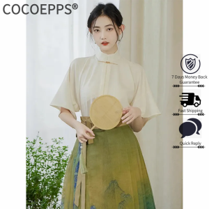 Hanfu hàng đầu mùa hè ngắn tay mới yếu tố Trung Quốc cocoepps Phong cách Trung Quốc han cải tiến