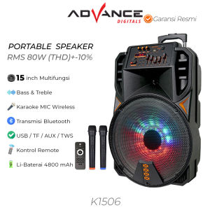 15 inchs Speaker Portable Bluetooth Advance K-1506- Free Mic Wireless 2 Buah