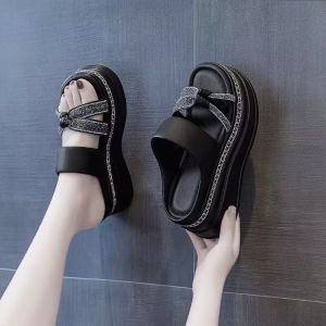 [Free Shipping] Rhinestone Thick-Soled Womens Sandals 2026 New Summer Fashionable Soft-Soled Platform Wedge Roman High-Heel Sandals