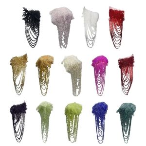 WAPKTY Heavy Industry Embroidery Crystal Beads Patch Fringed Design Removable Decoration Tassels Applique Clothing Sticker Crystal Bead Detail Three-Dimensional Pendant DIY Wedding Dress