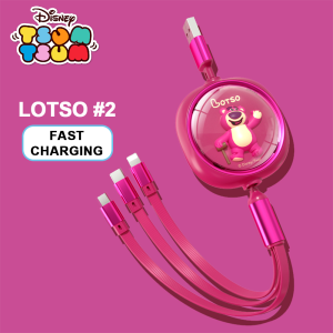 (3 trong 1)66W 100% xác thực Disney Cáp sạc Lightning nhanh Loại-C có thể điều chỉnh Cáp sạc lotso Mickey Minnie micro loại USB-C 1.2 Meter cho tất cả các thiết bị thông minh Tsum Tsum ly12