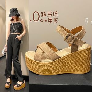 [Free Shipping] WomenS Summer New High-Heeled Wedge Sandals With Waterproof Platform Thick Sole And Single Strap Roman Style Shoes