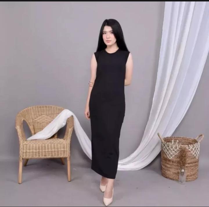 LONG DRESS PREMIUM BAHAN TEBAL ANTI GERAH - INNER DRESS RAJUT TANPA LENGAN HITAM  POLOS DRESS WANITA TERLARIS SERBANUMA FASHION | Lazada Indonesia