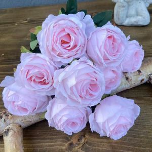 MUSCLEX Mini Real Happy Flower 10 Colors 9 Heads Natural Silk Rose Flowers Photography Photo Gift Crystal Grass Bouquet Home Decorative