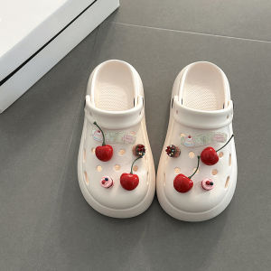 Free Shipping Cute Cherry-Patterned Two-Way Clogs For Women A New Summer Style Comfortable And Thick-Soled With Non-Slip Features Perfect For Wearing Outdoors And As Beach Sandals