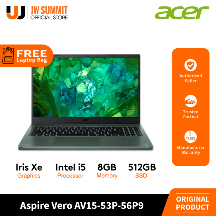 Acer Aspire Vero AV15-53P-56P9 15.6" FHD Intel i5 8GB LPDDR5 512GB SSD Iris Xe Windows 11 Laptop
