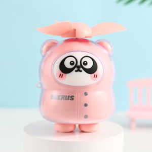 Mini Fan For Student Kids Gift Portable Rechargeable Small Fan Strong Wind Panda Handheld Fan USB Battery Cooling Cartoon Toys Cute Fan Soft Rubber Leaves