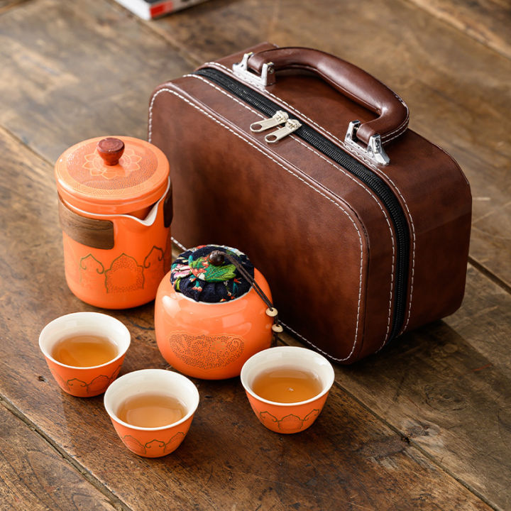 Taii Vintage Ceramic Guyun Luanjin Travel Tea Set Outdoor Portable Tea