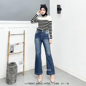 Celana Jeans Wanita Highwaits Cutbray Myra Panjang Stretch Terbaru Kekinian