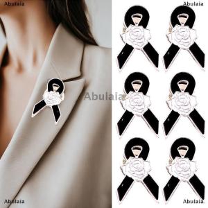 [COD] Abulaia Metal Ribbon Camellia Funeral Ribbon Pins Memorial Decorative Lapel Pins Gift Lapel Badges Jewelry Accessories