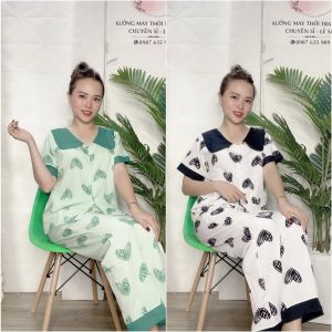 SET PIJAMA DÀI TAY NGẮN HỌA TIẾT TRÁI TIM DỄ THƯƠNG CÓ SIZE - PJ10