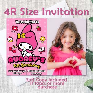 My Melody Birthday Invitation Card with Envelope - Sanrio - Girl Birthday Invite - 5R - 4R